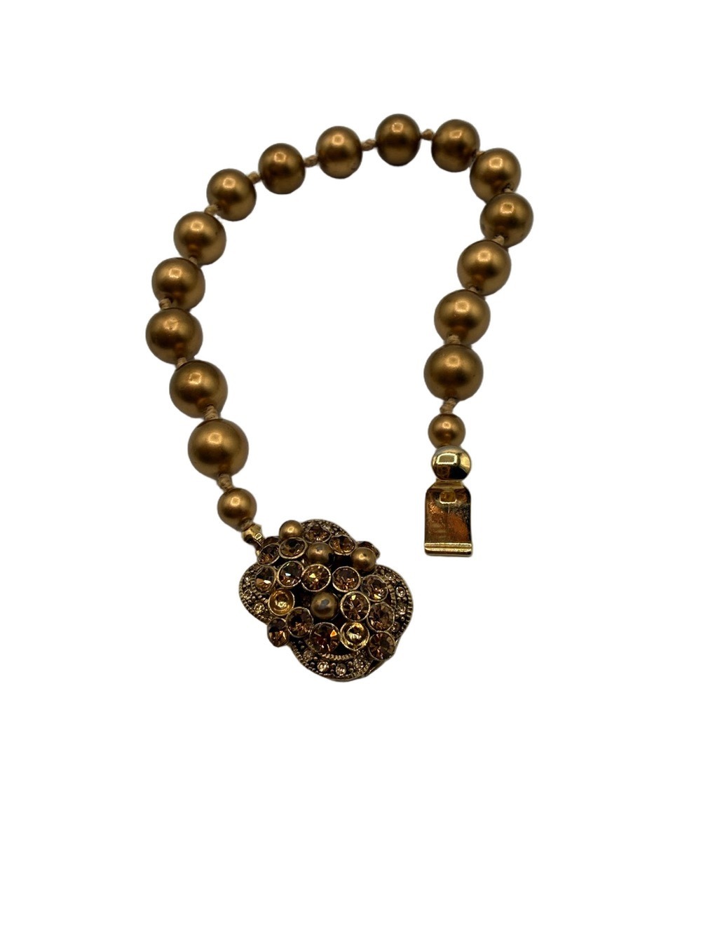Carolee #15Gold-Tone faux Pearl Bracelet with Pave Oval Accent with Rhinestones